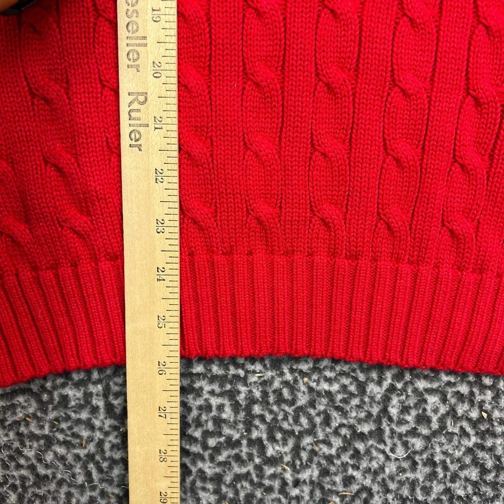 Ralph Lauren Sport Sweater Women XL Red Cable Knit V-Neck Cotton Long Sleeve
